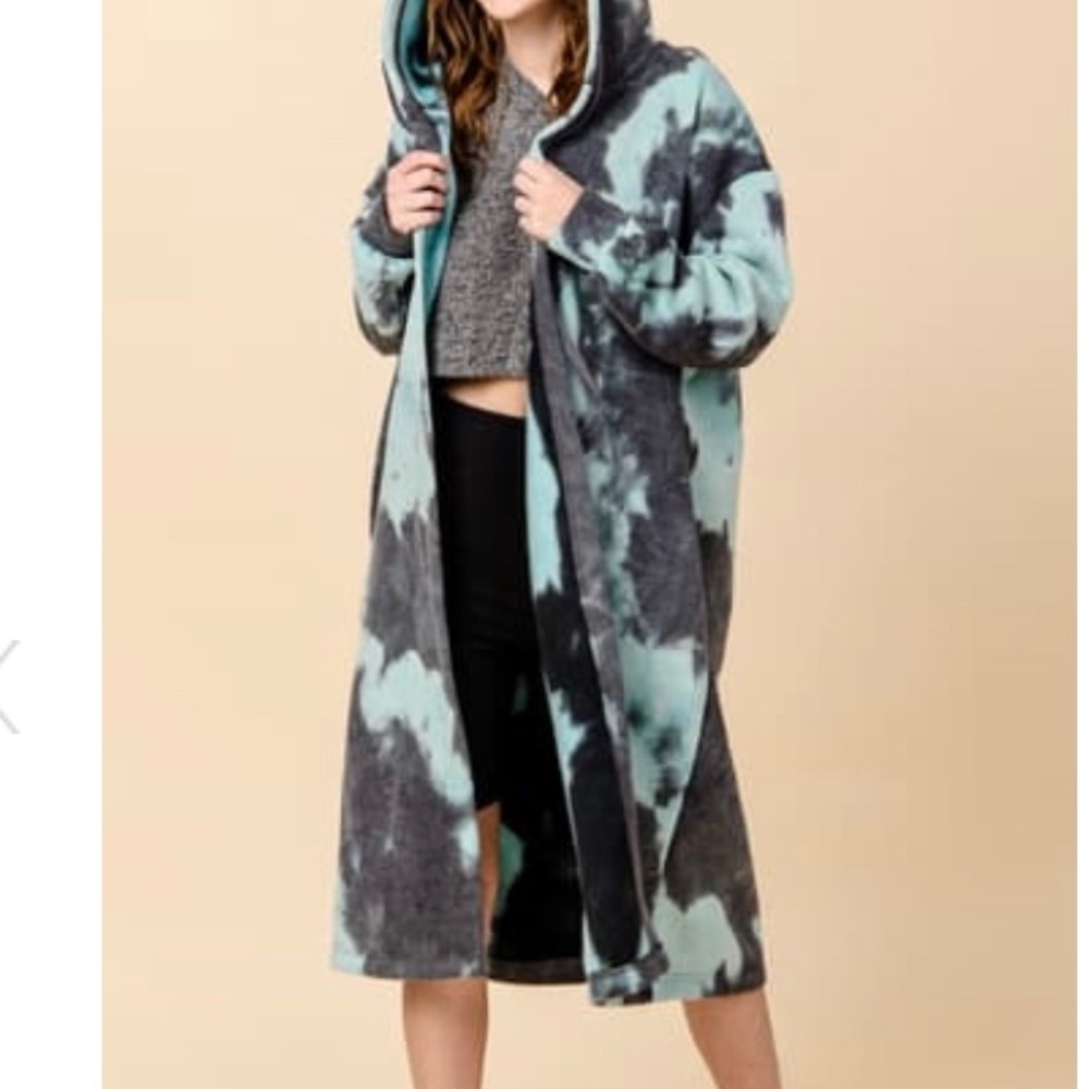 Oversized Tie Dye Hooded Maxi Jacket